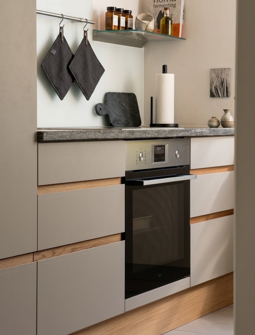 Einbaubackofen mit Linoleum-Pebble-Fronten – Küche Gröbenzell