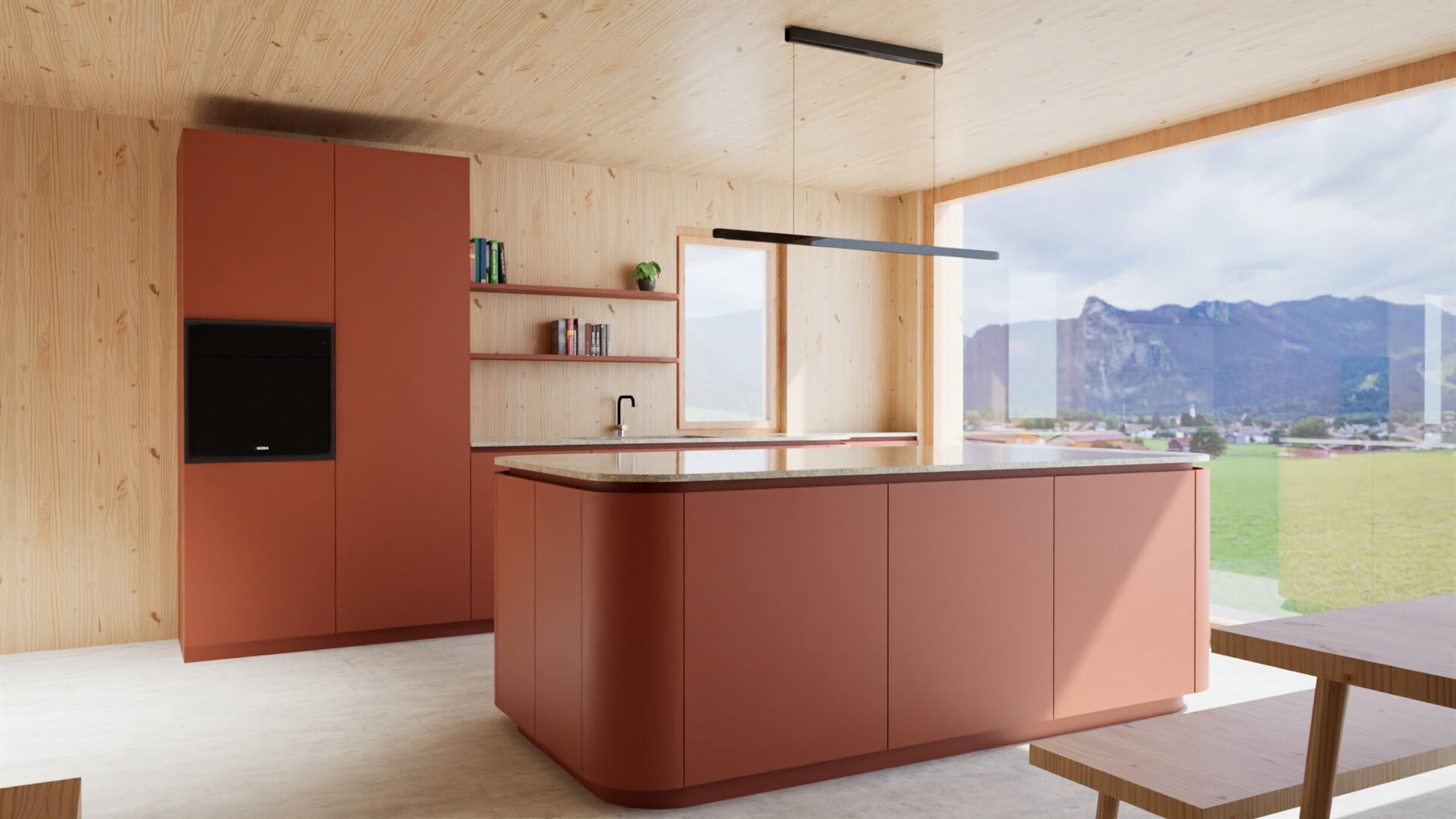3D-Visualisierung Küche, Materialvariante Terracotta